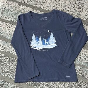 Life Is Good Blue Long Sleeve V Neck